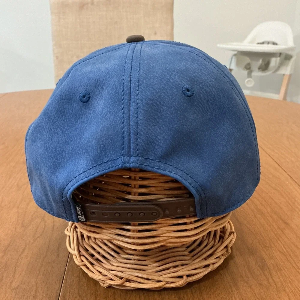 Fallout 76 Snapback Hat Unisex OSFM Blue Brown Faux Leather Gaming Vault-Tec